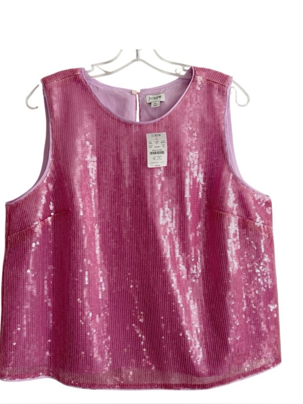 NEW J Crew Shimmering Pink Sequin Shell Top XL